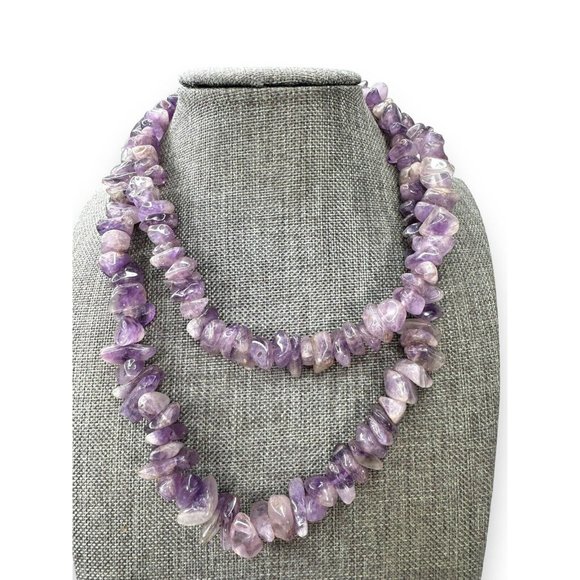 Vintage Amethyst Chip Chunky Heavy Necklace 29” - Picture 2 of 6